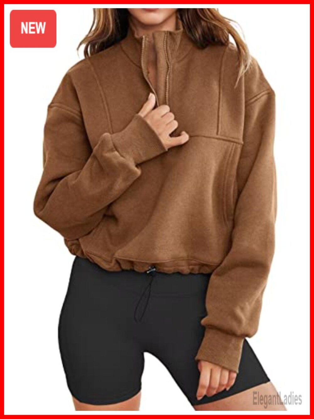 Womens Long Sleeve Half Zip Cropped Sweatshirt Oversized Pullover